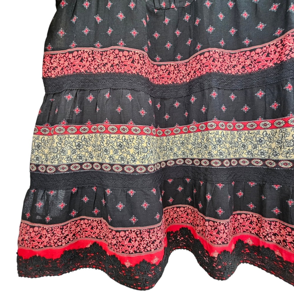 J.JILL Pintuck Lace Tiered Black & Red Cotton Floral A-Line Dress Size XLP - Picture 14 of 14